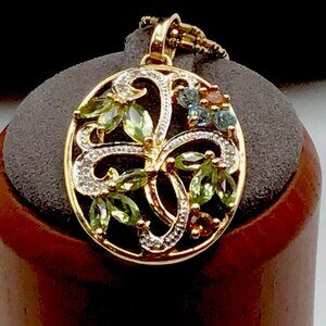 14K Yellow Gold Pendant Multi Gemstone 3.8 Grams 1.25”